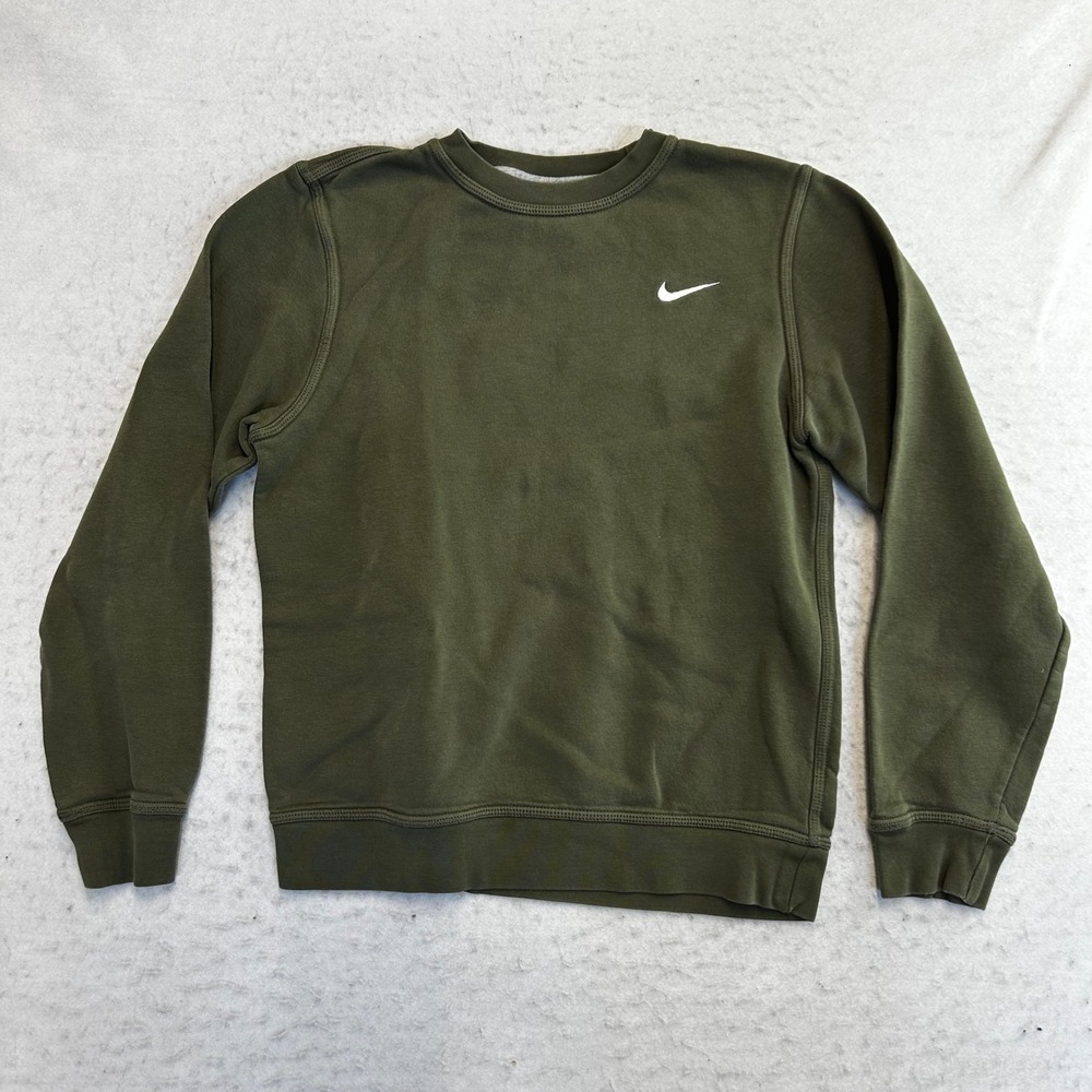Nike Sweatshirt Mens Small Green Crewneck Fleece Swoosh Logo Pullover